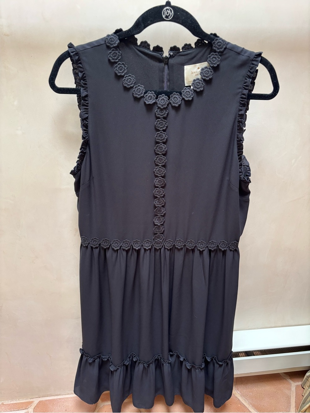 Kate Spade New Black Floral-Applique Sleeveless Dress